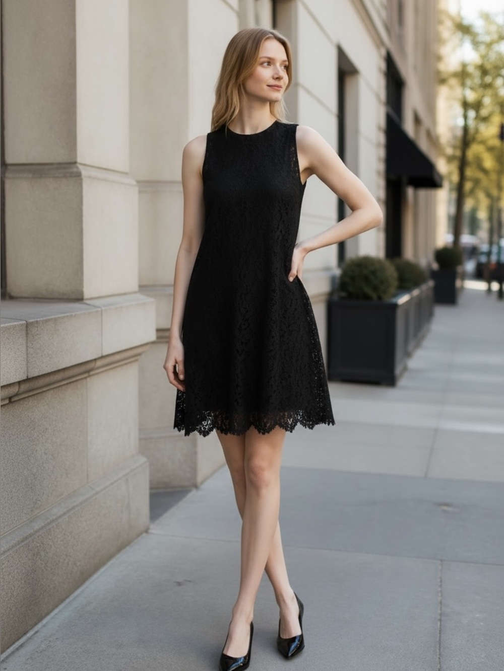 Black Lace Midi Dress - Classic Sleeveless Design